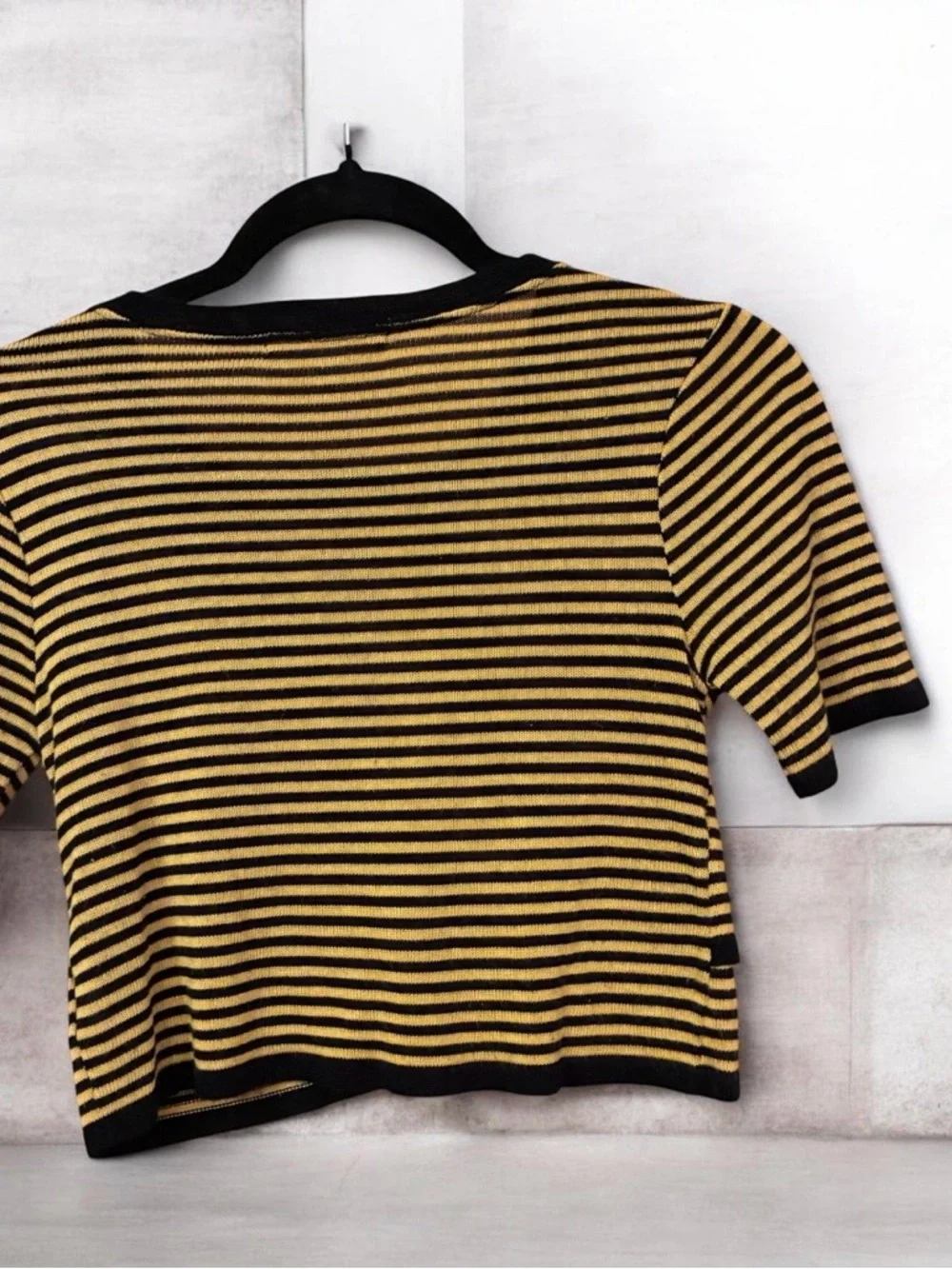 Striped Black and Mustard Short Sleeve Knit Top - - Picture 2 of 3